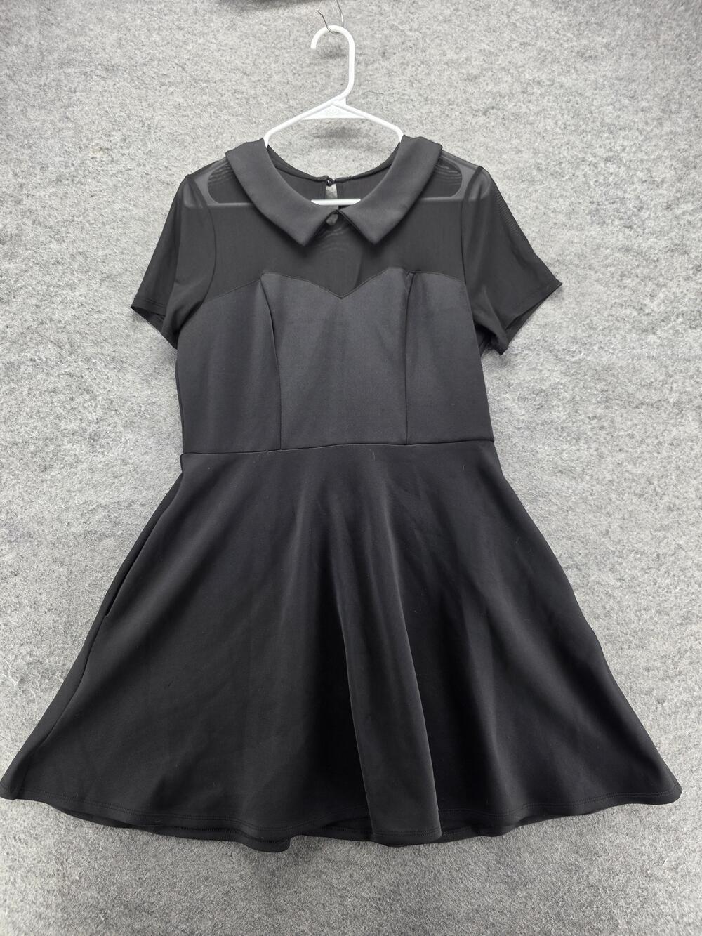 Hot Topic Dress Womens M Black Fit & Flare Short Sleeve Collared Mesh Skater